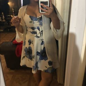 White and blue flower print dress